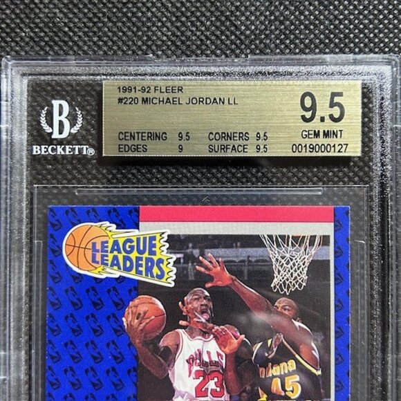1991-92 Fleer League Leaders Michael Jordan #220 BGS 9.5 GEM MINT BULLS HOF - Picture 2 of 3